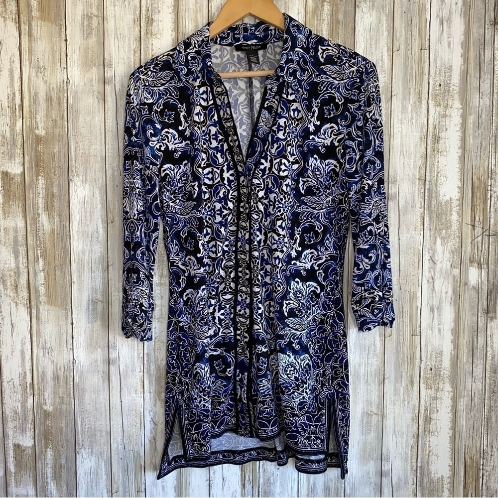 White House Black Market Blue Button Down Tunic